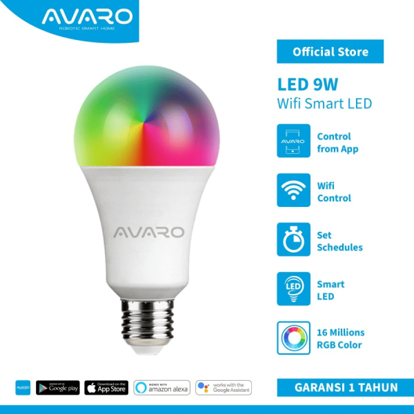 AVARO Lampu Smart LED 9W WIFI Smart Bulb (RGB+ WW)