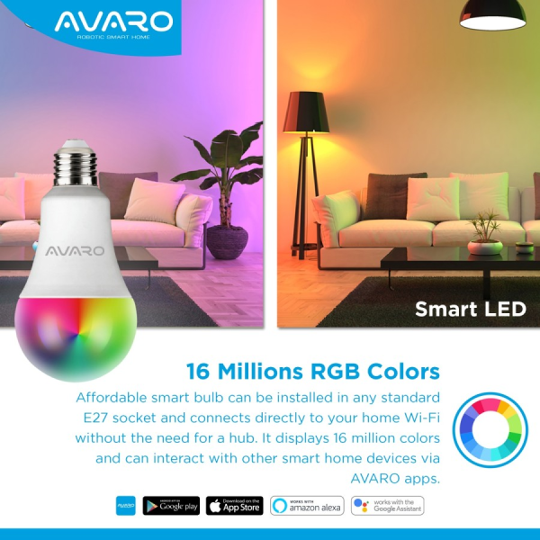 AVARO Lampu Smart LED 10W Bluetooth Smart Bulb RGB+WW