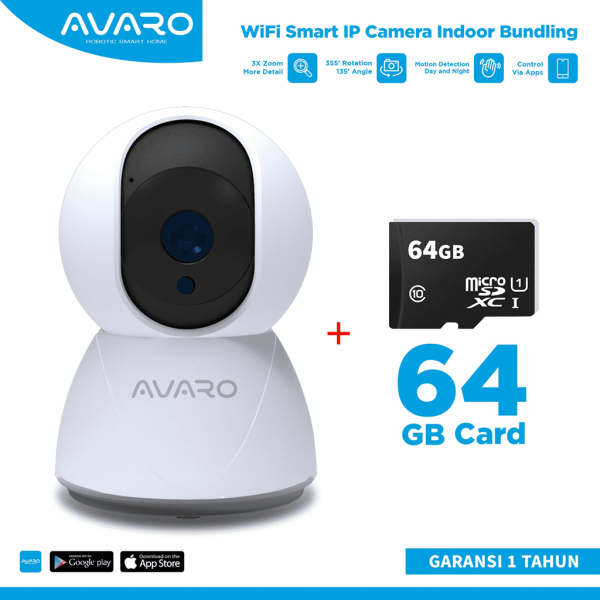AVARO Smart CCTV WIFI IP Indoor 2MP PTZ LAN + Memori 64GB